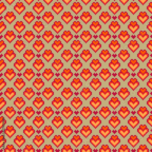 Tribal Thai seamless pattern. Red-gold heart,
Mexican, aztec and maya ornament, ethnic
stylish fabric geometric print wallpaper
texture vector set. Unique folk, national
culture collection