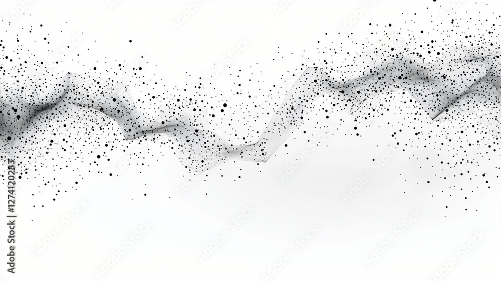 Abstract black particles flowing, white background, design element Abstract black particles flowing, white background, design element