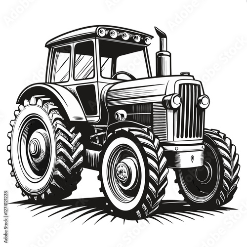 Black and white tractor illustration