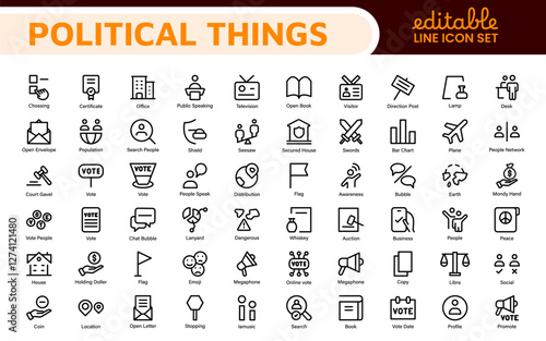 Politics Icon Set: A comprehensive collection of icons representing political themes, perfect for enhancing campaign materials, educational resources, and civic engagement initiatives.