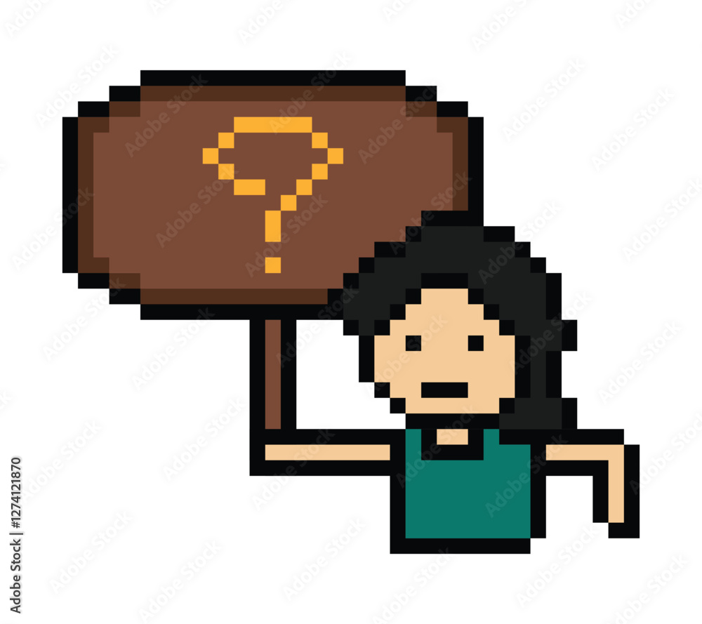 Cute pixel cartoon character man with question mark decoration 8 bit male boy confused idea question mark quiz questionnaire choose cartoon pixel game 8bit png vector. Cute pixel cartoon character man with question mark decoration 8 bit male boy confused idea question mark quiz questionnaire choose cartoon pixel game 8bit png vector.