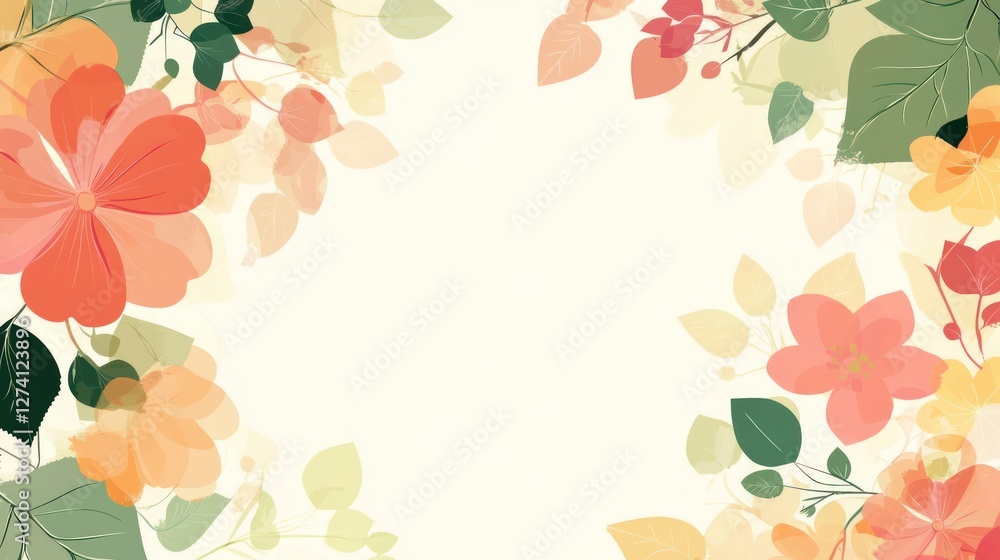 Obraz premium Floral frame, pastel blooms, white background, design element