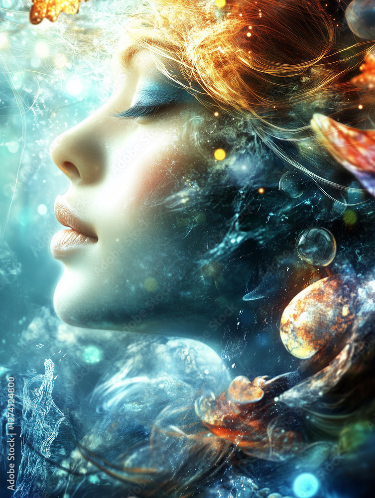 A celestial woman immersed in a universe of glowing stars, cosmic swirls, and radiant light, embodying the essence of dreams and the vastness of the cosmos. A celestial woman immersed in a universe of glowing stars, cosmic swirls, and radiant light, embodying the essence of dreams and the vastness of the cosmos.