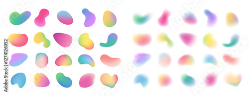 Gradient fluid shapes with rainbow effect. Vector isolated colorful blend of colors, blurry creative trendy watercolor paints for decoration. Vibrant transitions in minimalist bubbles