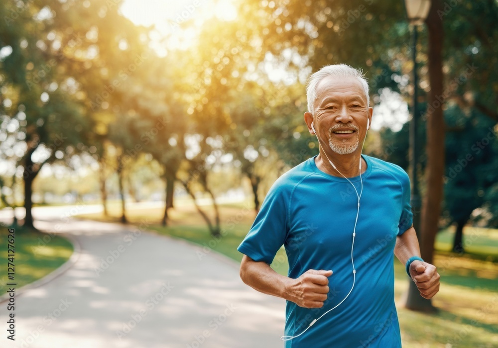 Elderly man jogging in a park, enjoying a healthy lifestyle Elderly man jogging in a park, enjoying a healthy lifestyle