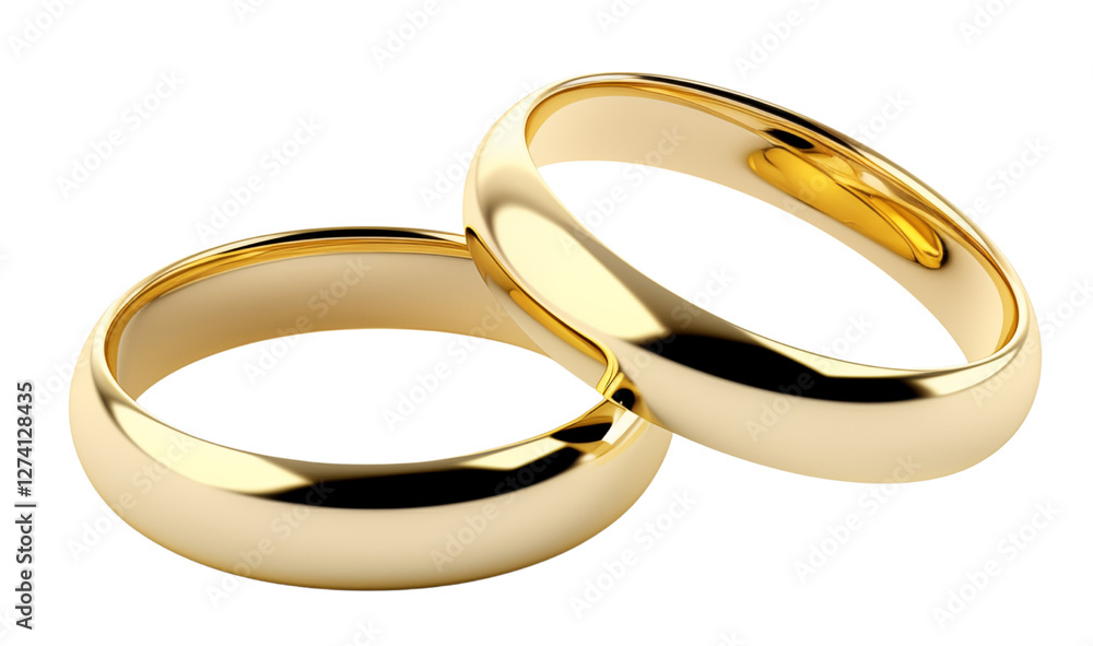 Two golden wedding rings isolated on a transparent background. Generative ai Two golden wedding rings isolated on a transparent background. Generative ai