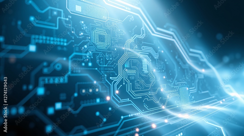 Futuristic Technology Concept with Digital Interfaces and Circuit Patterns Futuristic Technology Concept with Digital Interfaces and Circuit Patterns