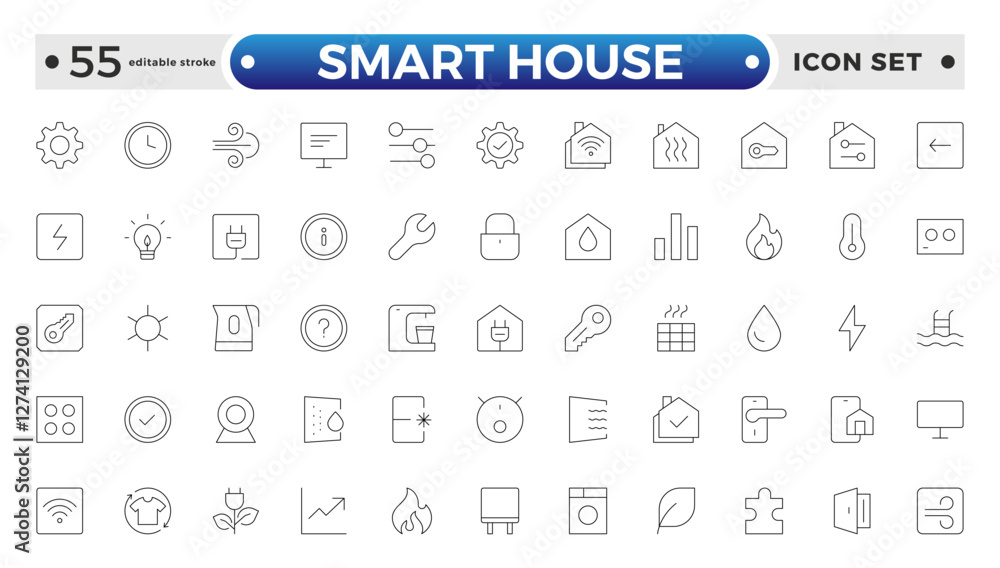 Line icons about smart house. Sustainable development. Contains such icons as renewable energy, autonomous building, air and water quality. Editable stroke outline icon.
Line icons about smart house. Sustainable development. Contains such icons as renewable energy, autonomous building, air and water quality. Editable stroke outline icon.