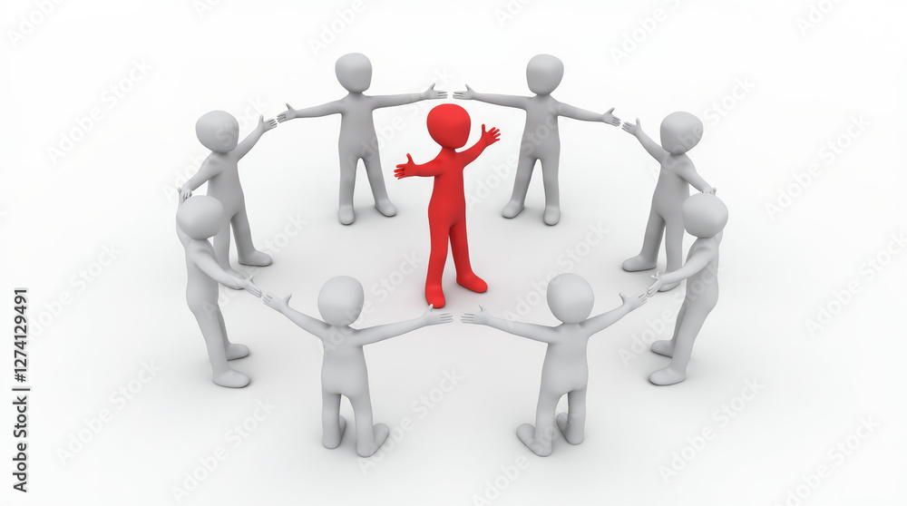 3D-Rendered White Humanoid Figures Holding Hands in a Circle 3D-Rendered White Humanoid Figures Holding Hands in a Circle