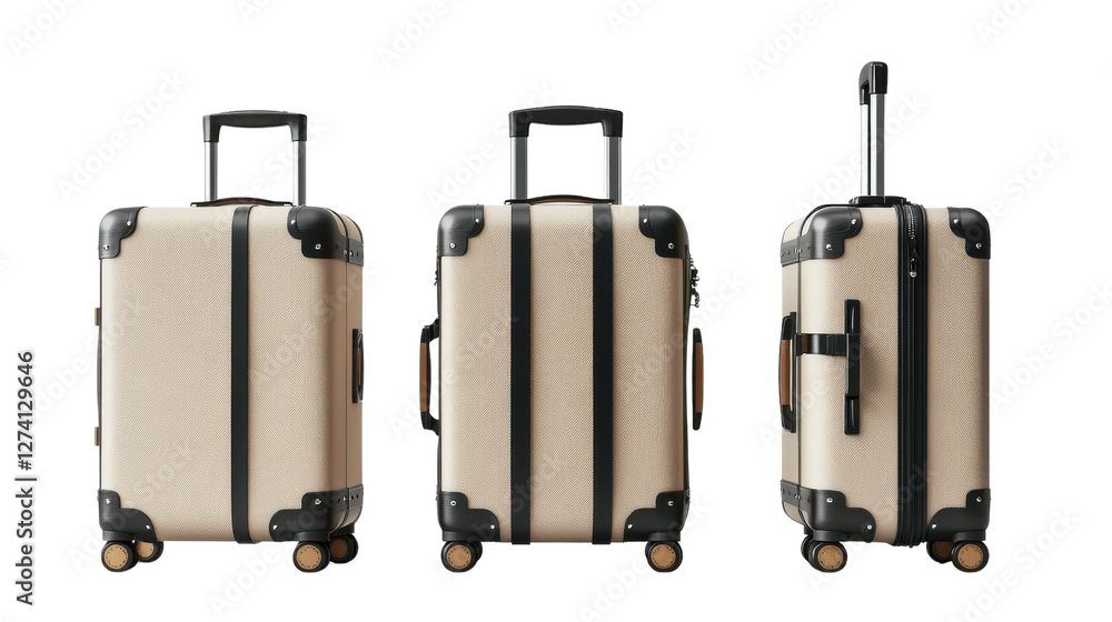 Stylish beige suitcase with black accents, perfect for travel Stylish beige suitcase with black accents, perfect for travel