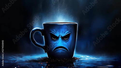 Stylized Illustration of an Angry-Faced Coffee Mug