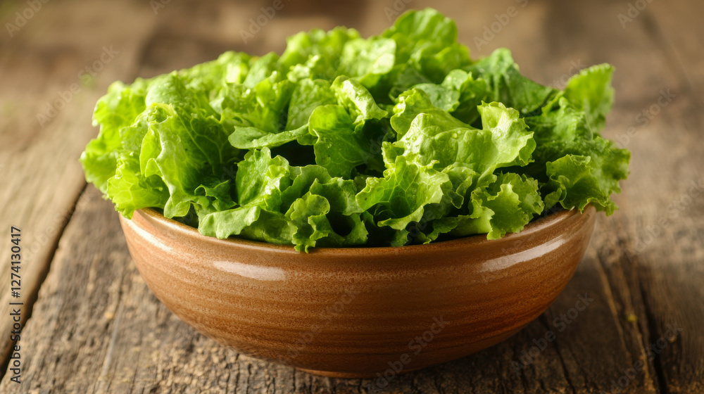 Fresh salad served in a handmade ceramic bowl placed on a rustic wooden table surrounded by natural decor Fresh salad served in a handmade ceramic bowl placed on a rustic wooden table surrounded by natural decor