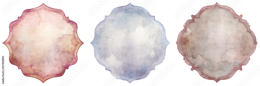 Fototapeta premium Watercolor frame design, soft pastel colors, decorative shapes, elegant backgrounds, artistic elements, versatile for invitations.