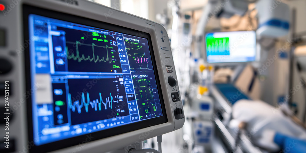 Medical Monitor Displaying Vital Signs in Hospital Setting Medical Monitor Displaying Vital Signs in Hospital Setting