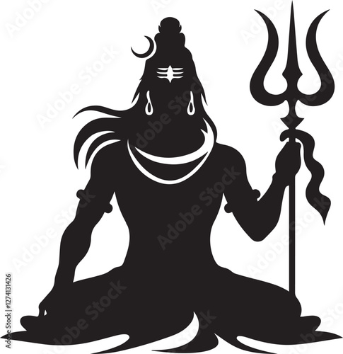 lord shiva god trishul  trident Silhouette Vector Illustration