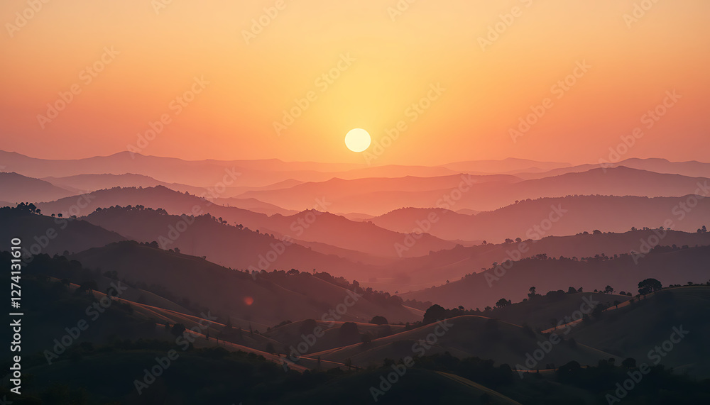 Silhouetted Mountain Range with Sunset Sky. Silhouetted Mountain Range with Sunset Sky.