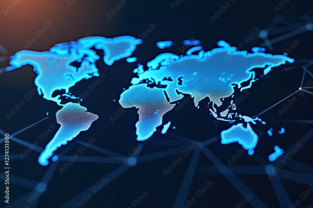 Abstract Geographical Representation of the World with Digital Connections and Blue Highlights Illustrating Global Networking and Interconnectivity Abstract Geographical Representation of the World with Digital Connections and Blue Highlights Illustrating Global Networking and Interconnectivity