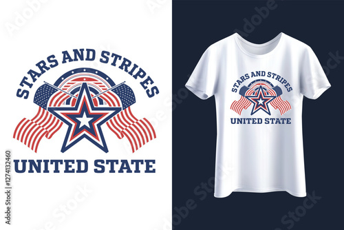 Patriotic Stars and Stripes USA Flag T-Shirt Design American Independence Day Graphic
