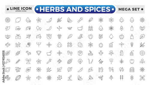 Herbs and Spices outline icon. Fresh Produce, Dairy, Snacks, Meats, Condiments, Beverages, Baby Food, Household Items – Vector Icons for E-commerce. Editable stroke outline icon. 