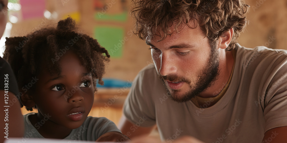 Obraz premium Caucasian Male and Black Female Child Engaged in Activity
