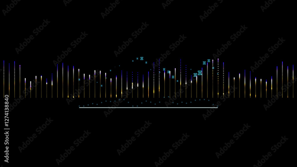 Sound waves equalizer. Abstract colorful sound wave visualizer. Colorful music beats by vibrant sound waves on a black background Sound waves equalizer. Abstract colorful sound wave visualizer. Colorful music beats by vibrant sound waves on a black background