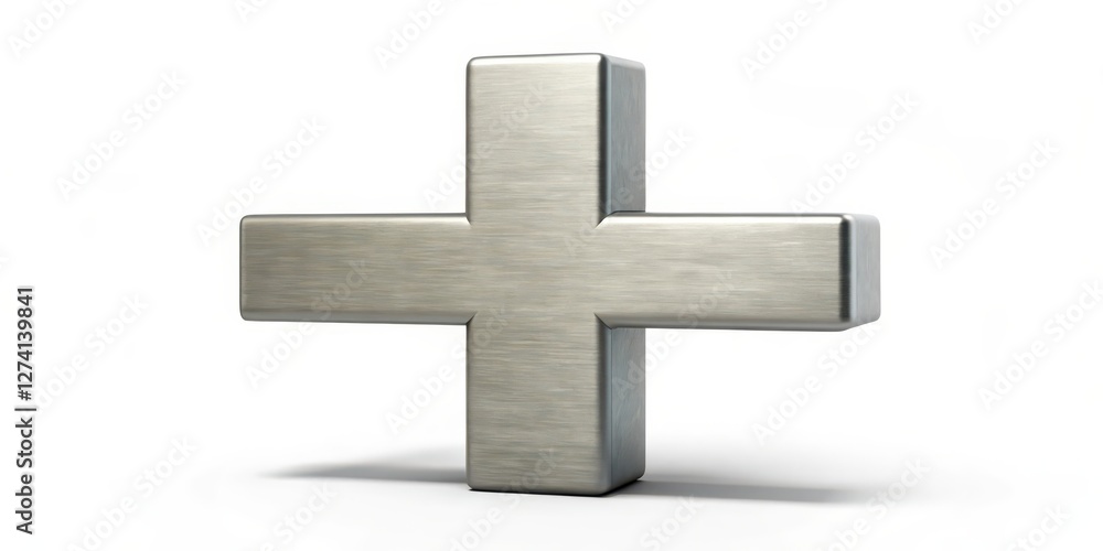 Obraz premium Metallic Plus Symbol, 3D Render, White Background