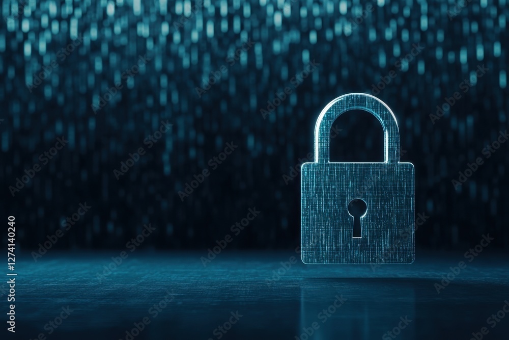 Fototapeta premium Digital security lock, securing digital information and internet privacy with high tech security