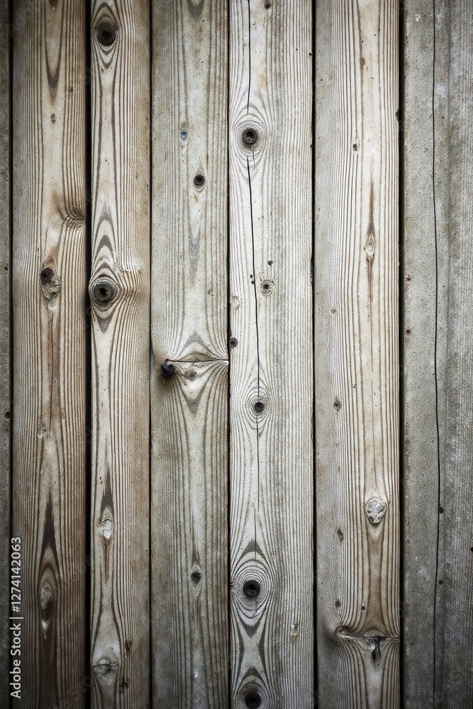 Naklejka premium Rustic Weathered Wood Planks Background Texture A Detailed Close-Up Shot of Vertical Wooden Panels Showing Natural Grain and Knots