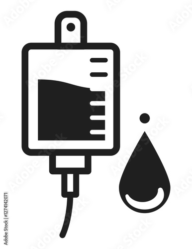 A black and white IV drip icon representing intravenous therapy blood transfusion or medical treatment.
