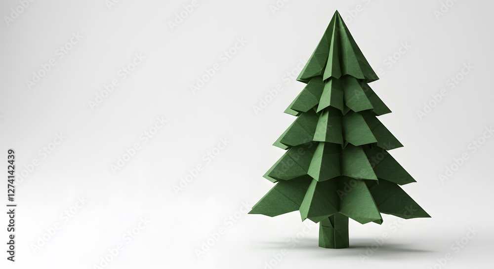 Green Origami Christmas Tree on White Background for Holiday Celebration Green Origami Christmas Tree on White Background for Holiday Celebration