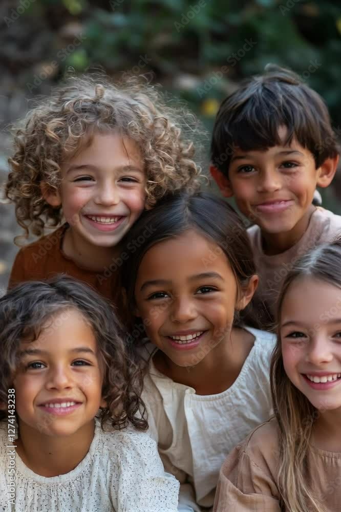 Group of happy multi ethnic children smiling together Group of happy multi ethnic children smiling together