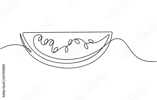 Watermelon one line continuous. Fresh watermelon line art outline, Continuous one line drawing. Watermelon berry fruit
