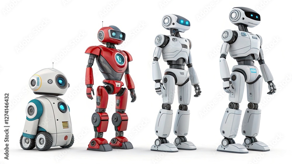 Set of AI Robots – Isolated on Transparent Background