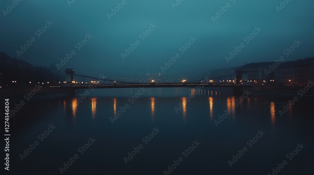 Budapests Chain Bridge at dusk, with the lights of the bridge shimmering on the calm surface of the Danube River. Budapests Chain Bridge at dusk, with the lights of the bridge shimmering on the calm surface of the Danube River.