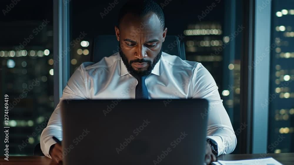 Corporate executive focused on tasks in a contemporary office setting. Corporate executive focused on tasks in a contemporary office setting.