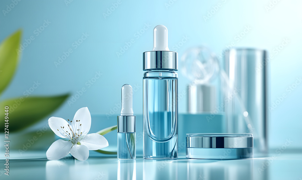 Naklejka premium ure natural green pollution-free cosmetics, skin care products, petals, branches, essential oil, cream, essence, essential oil, background, business, advertising, wallpaper, e-commerce, base map