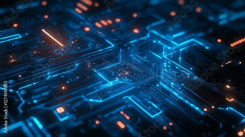 Wallpaper Mural Futuristic blue circuit board with digital technology patterns and microchip details Torontodigital.ca