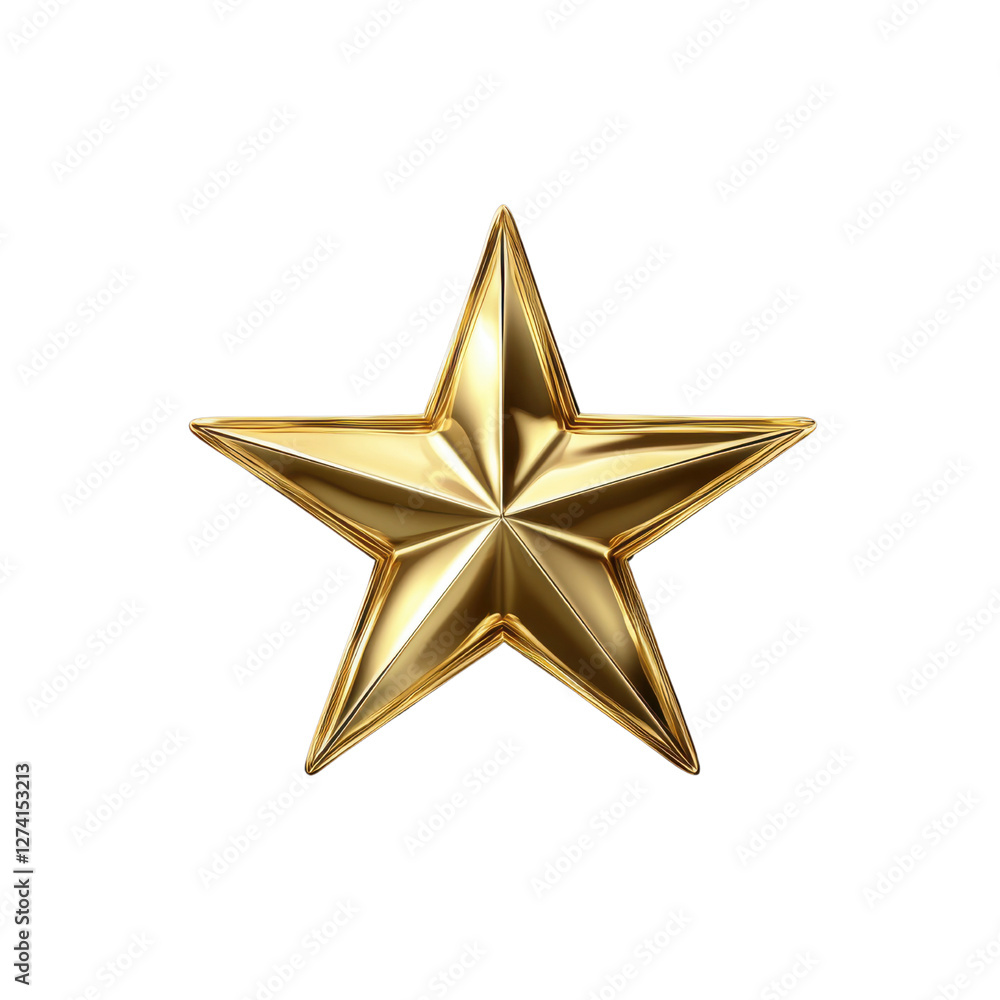 Obraz premium Shiny Gold Star Icon with Smooth Edges on Transparent Background for Use in Creative Projects, Awards, and Celebrations in Various Designs