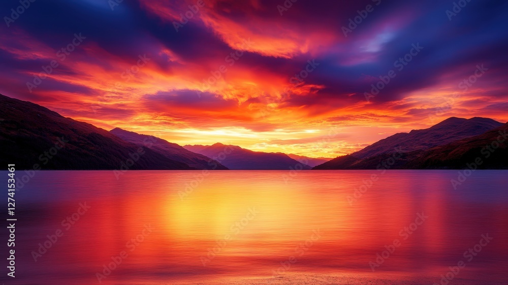 A breathtaking sunset over a serene lake, featuring vibrant colors reflecting on the water's surface. The hills in the background enhance the calming beauty of nature. A breathtaking sunset over a serene lake, featuring vibrant colors reflecting on the water's surface. The hills in the background enhance the calming beauty of nature.