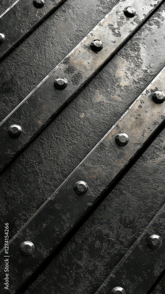 Fototapeta premium Detailed view of textured metal surface with rivets, highlighting industrial design elements and materials used in construction