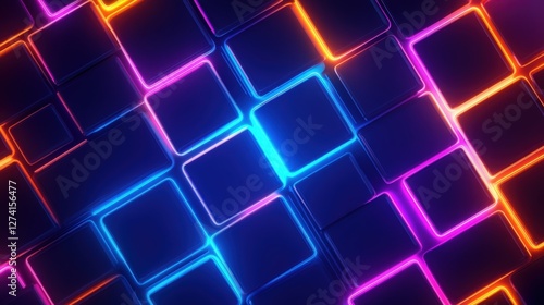 A vibrant array of glowing neon squares in various colors, creating a dynamic and energetic background perfect for modern designs, digital visuals, or abstract art concepts. photo