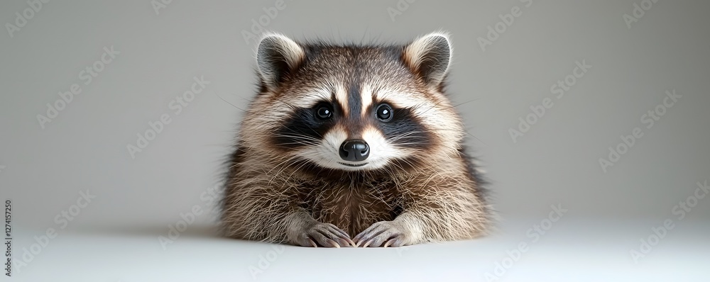 Mischievous Overweight Raccoon Sitting On Isolated White Background Mischievous Overweight Raccoon Sitting On Isolated White Background