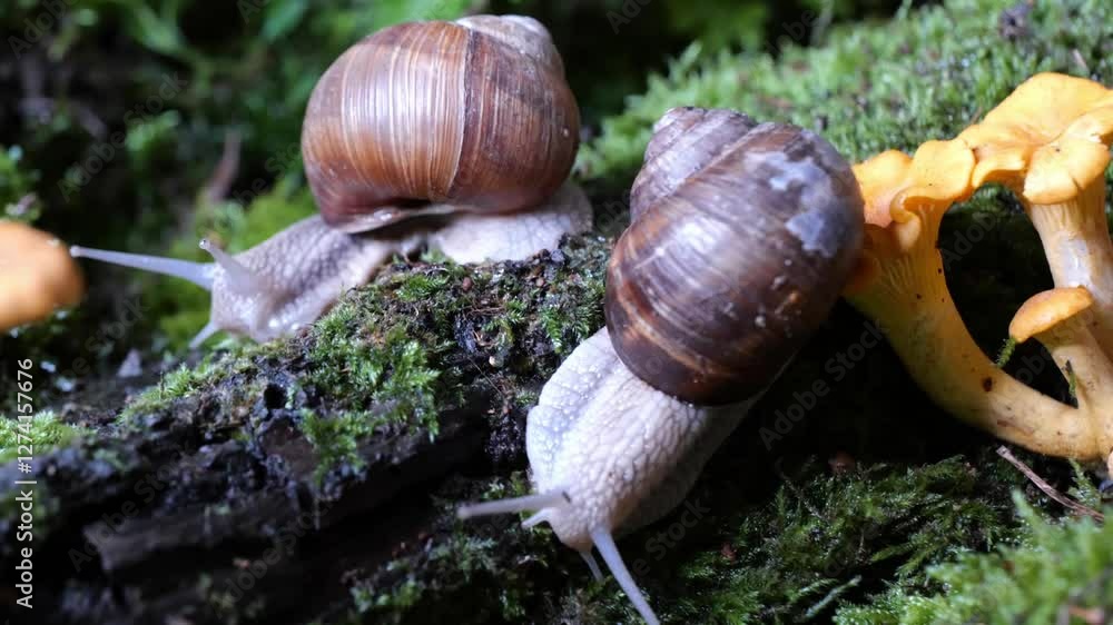 garden snail on moss in the forest garden snail on moss in the forest