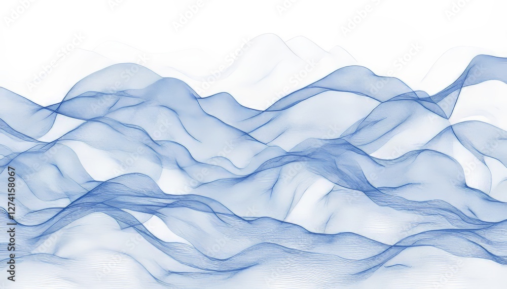 Fototapeta premium Abstract Blue Wave Pattern, Digital Art, Flowing Grid, Interconnected Nodes, Futuristic Design