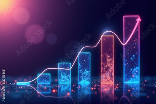 A Colorful Data Visualization with Rising Graph Bars Against a Dark Background, Symbolizing Growth and Progress in Business Analytics