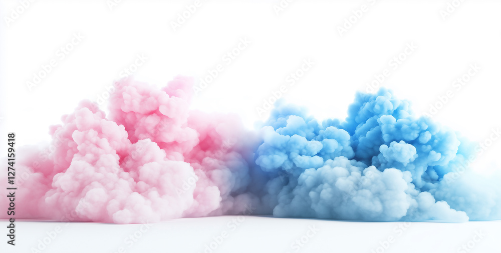 Fototapeta premium Colorful pastel pink and blue soft clouds isolated on a white background,