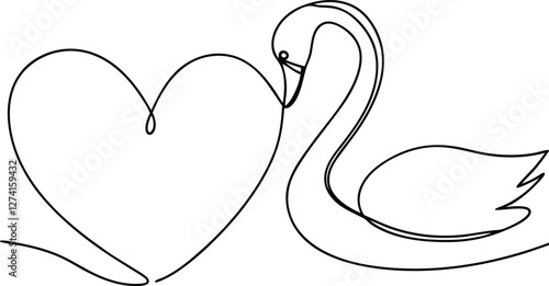 Elegant Swan and Heart OneLine Drawing, Love, Romance, Purity, Grace
