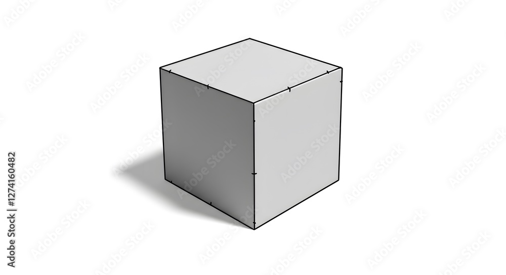 Isolated White Cube Object with Black Outline and Soft Shadow Isolated White Cube Object with Black Outline and Soft Shadow