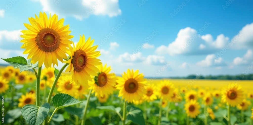 Golden sunflowers, endless field, vibrant blue sky, vibrant, landscape Golden sunflowers, endless field, vibrant blue sky, vibrant, landscape