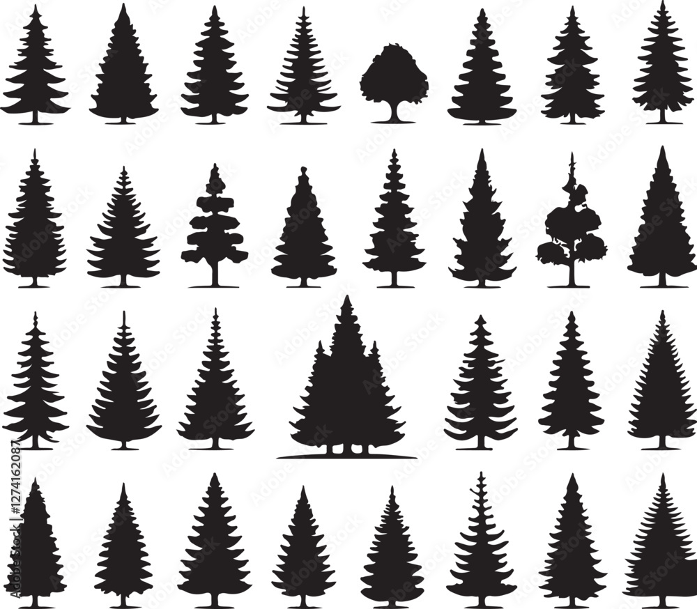 Fototapeta premium set of tree silhouette vector style minimalist white background